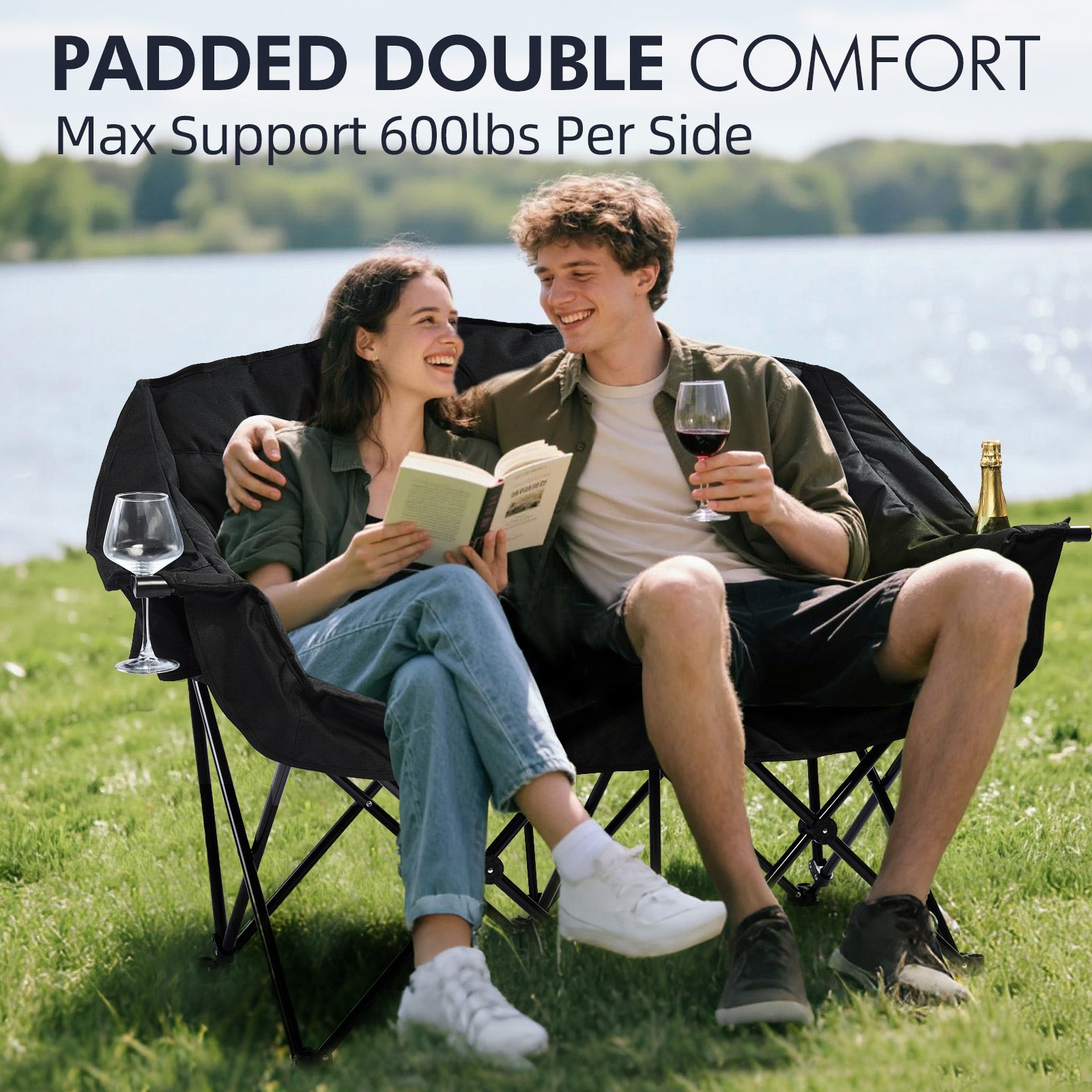 Double Camping Chairs Allblack