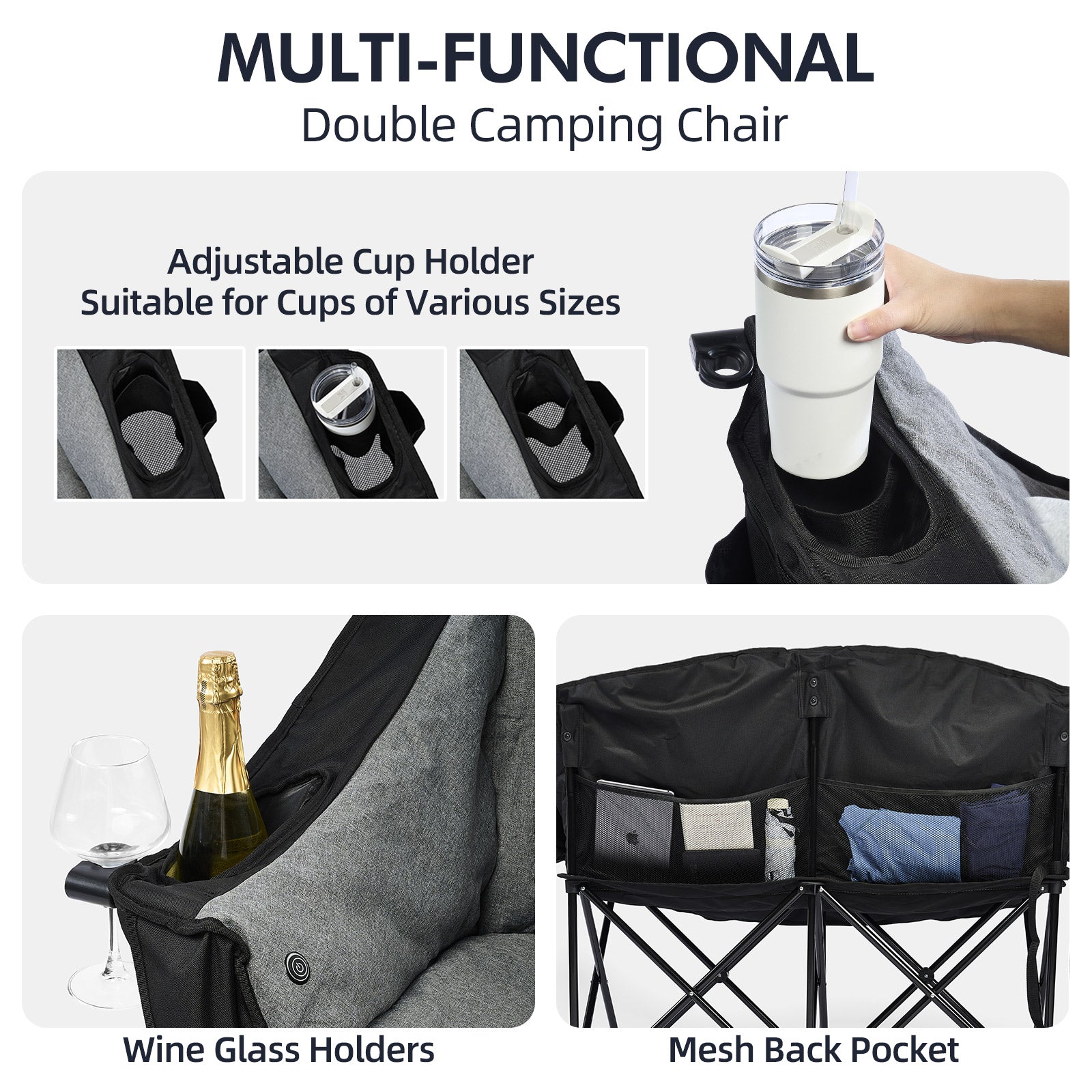 Double Camping Chairs Grey