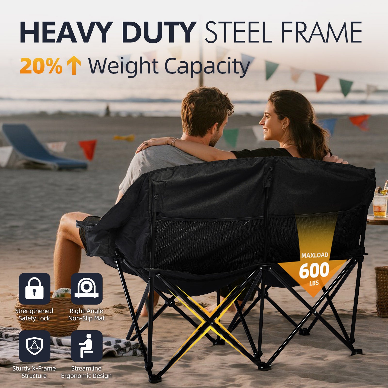 Double Camping Chairs Grey